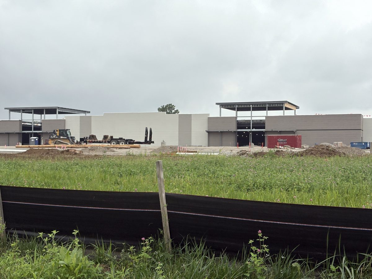 The view of what will be Meijer's façade in Glen Carbon's Orchard Town Center. The store will offer a retail side and a grocery one, much like Target and Walmart. This image was taken June 28. (Charles Bolinger photo)
